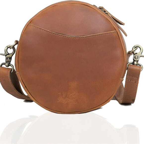 Designer Circle Crossbody Bag - Premium Leather, Adjustable Strap & Unique Charm - Picture 1 of 9